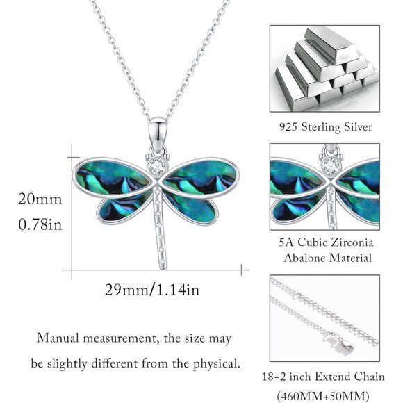 Sterling Silver Opal Abalone Shell Dragonfly Necklace 20x30mm - Picture 4 of 7